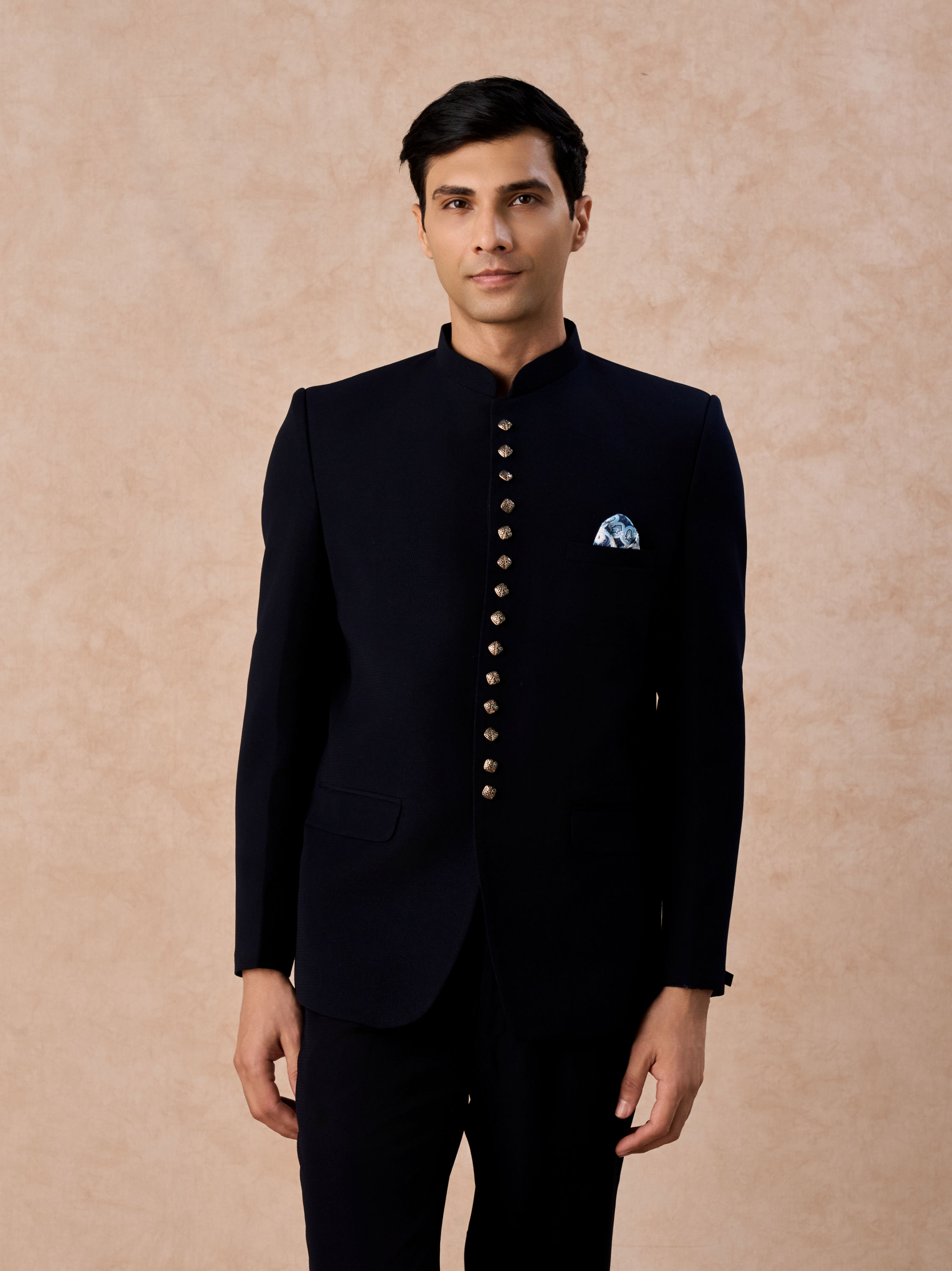 Manyavar Men Classic Dark Blue Jodhpuri Suit