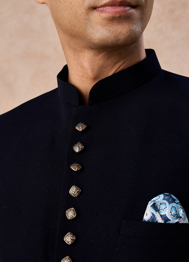 Manyavar Men Classic Dark Blue Jodhpuri Suit