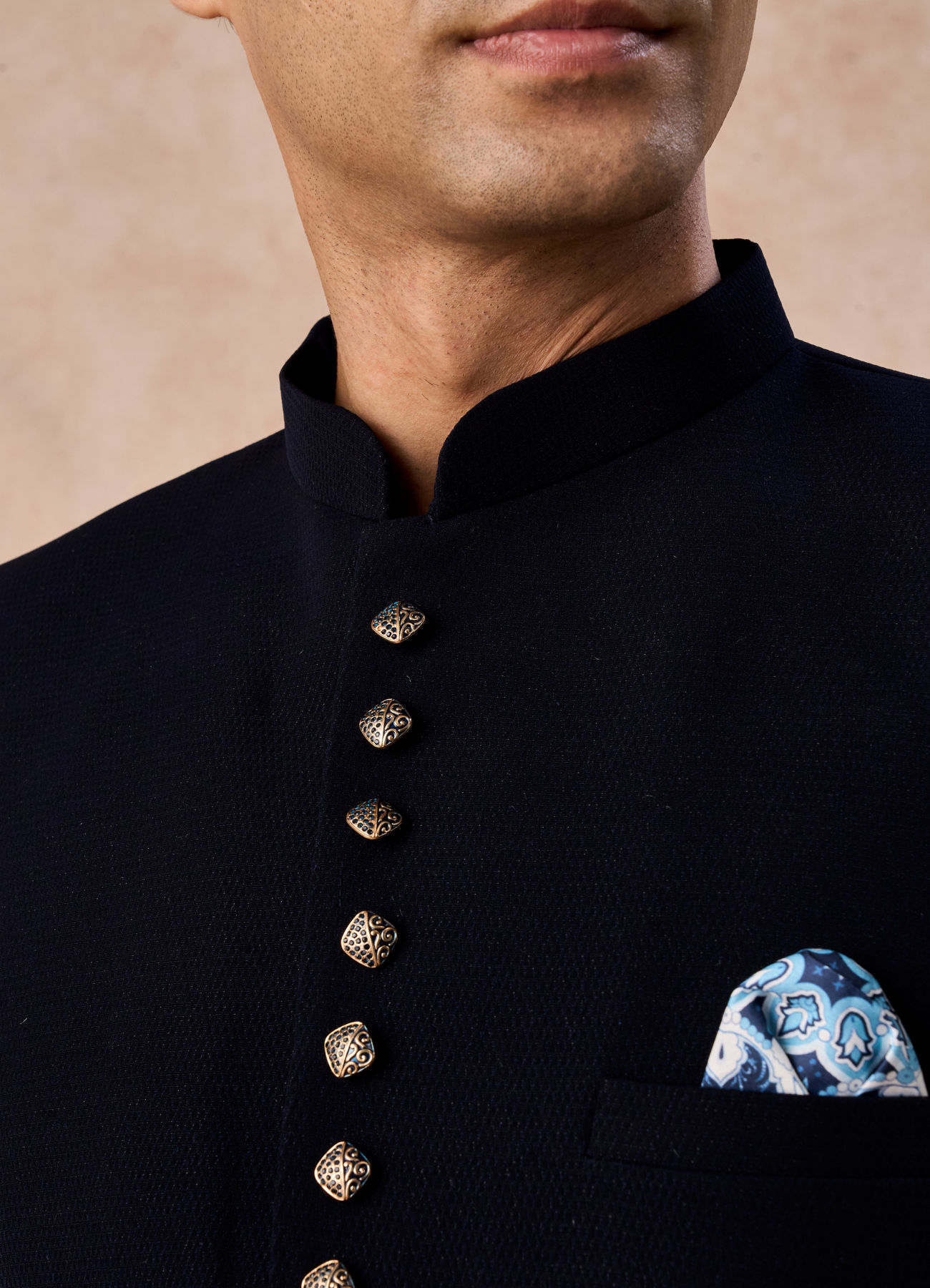 Manyavar Men Classic Dark Blue Jodhpuri Suit