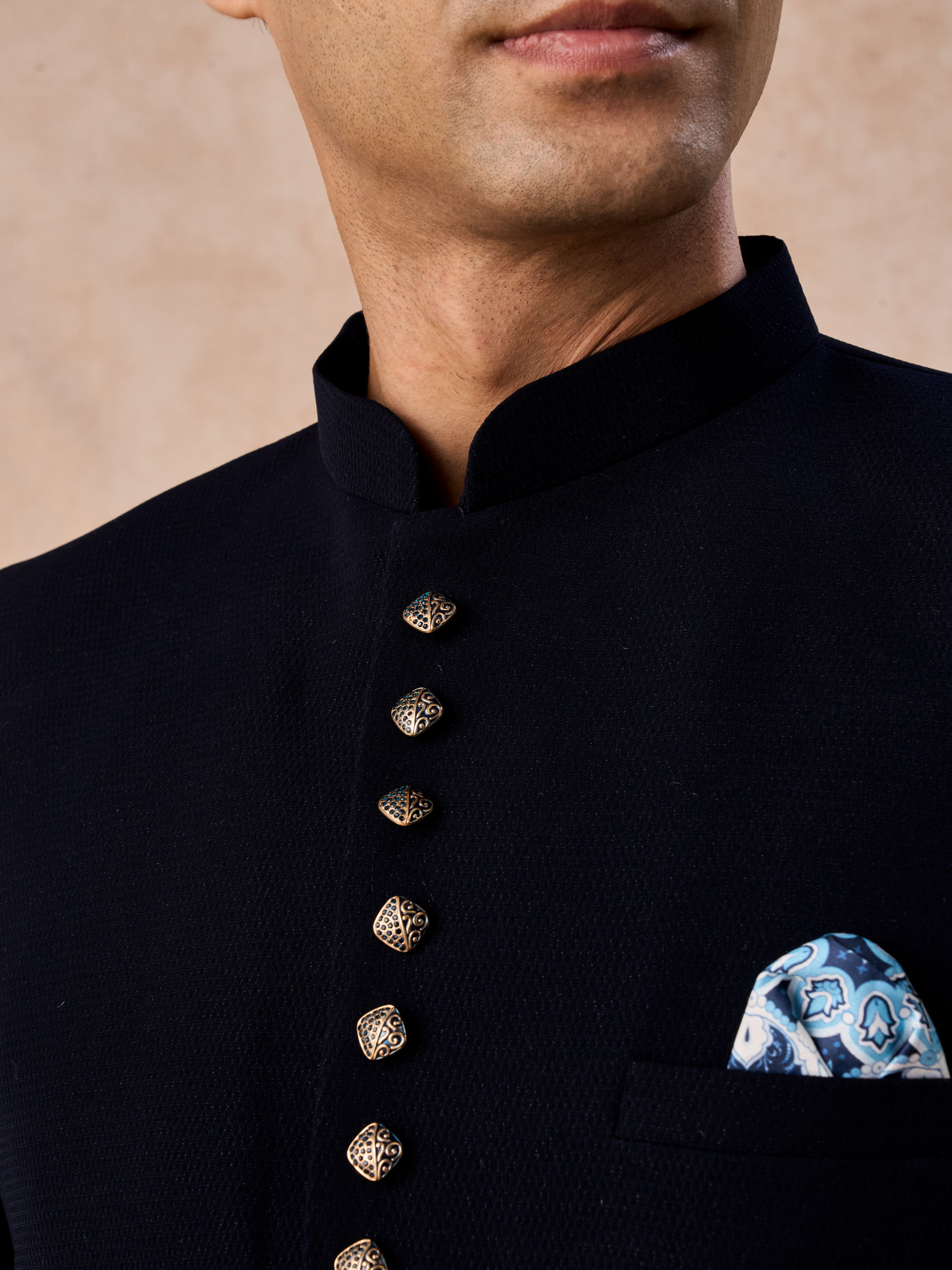Manyavar Men Classic Dark Blue Jodhpuri Suit