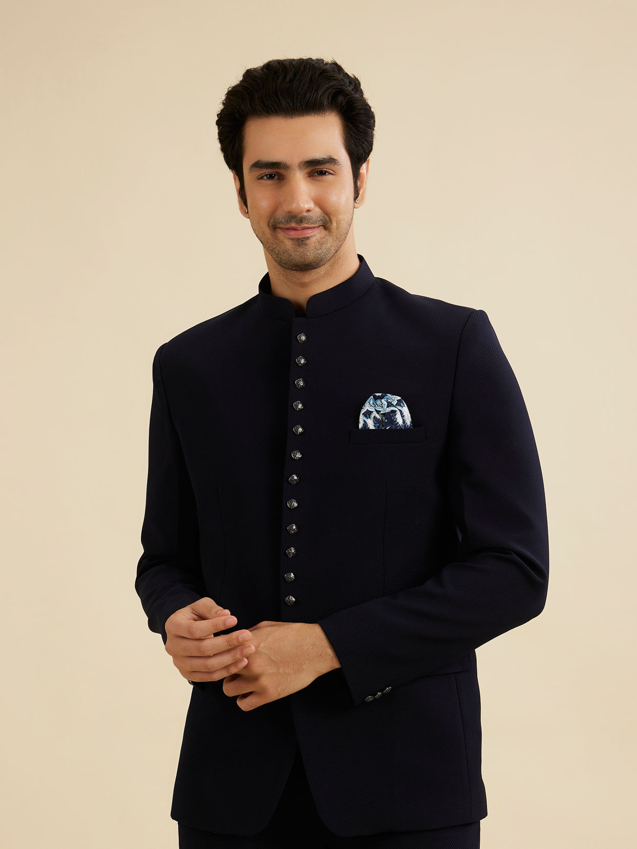 Manyavar Men Dark Blue Intrigue Suit Set