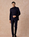 Manyavar Men Regal Blue Satin Jodhpuri Suit