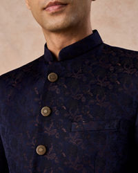 Manyavar Men Regal Blue Satin Jodhpuri Suit