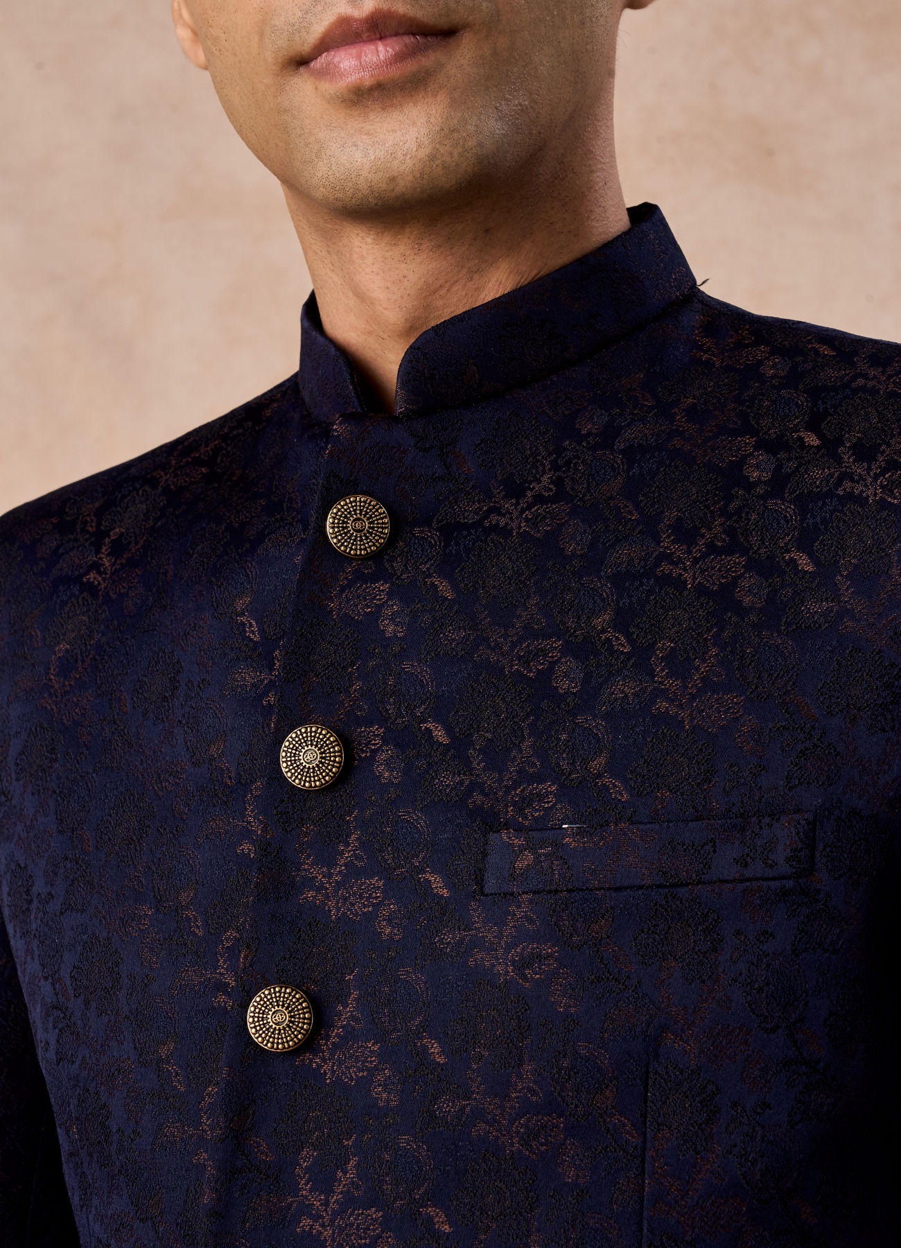 Manyavar Men Regal Blue Satin Jodhpuri Suit