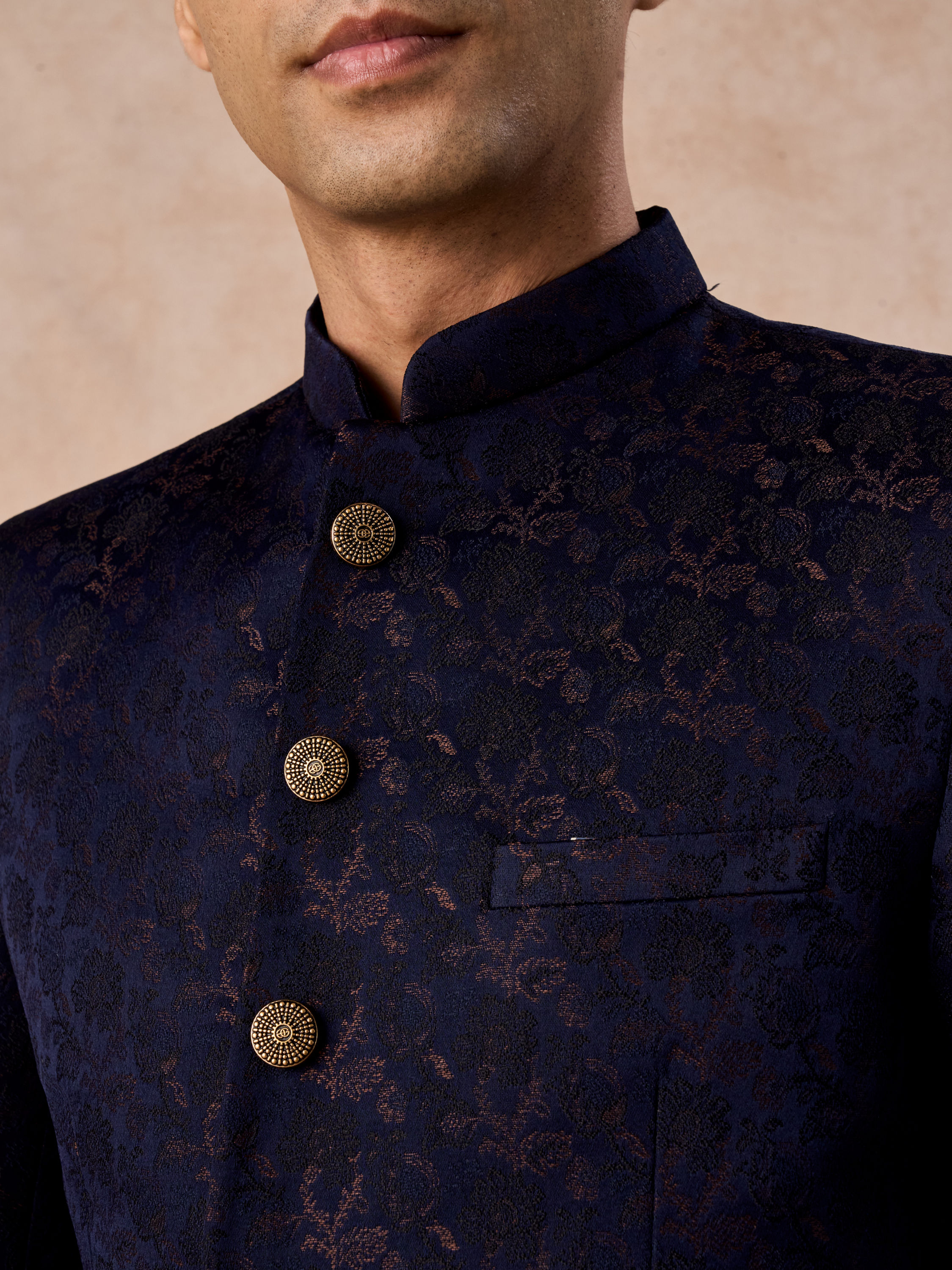 Manyavar Men Regal Blue Satin Jodhpuri Suit