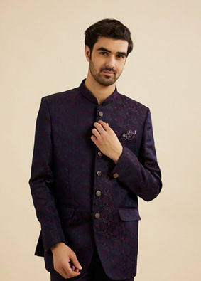 Manyavar Men Dark Blue Elegance Suit Set