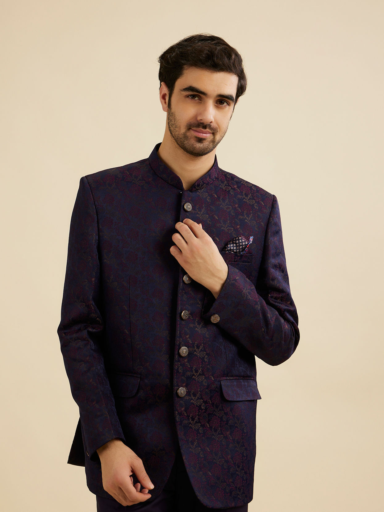 Manyavar Men Dark Blue Elegance Suit Set