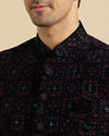 Manyavar Men Navy Blue And Wine Jodhpuri Set with Chowkadi Motifs And Patra Work