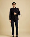 Manyavar Men Navy Blue And Wine Jodhpuri Set with Chowkadi Motifs And Patra Work