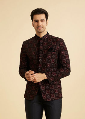 Manyavar Men Regal Blue Velvet Jodhpuri Suit