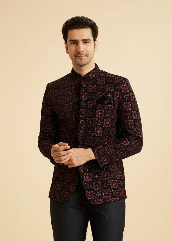 Manyavar Men Regal Blue Velvet Jodhpuri Suit