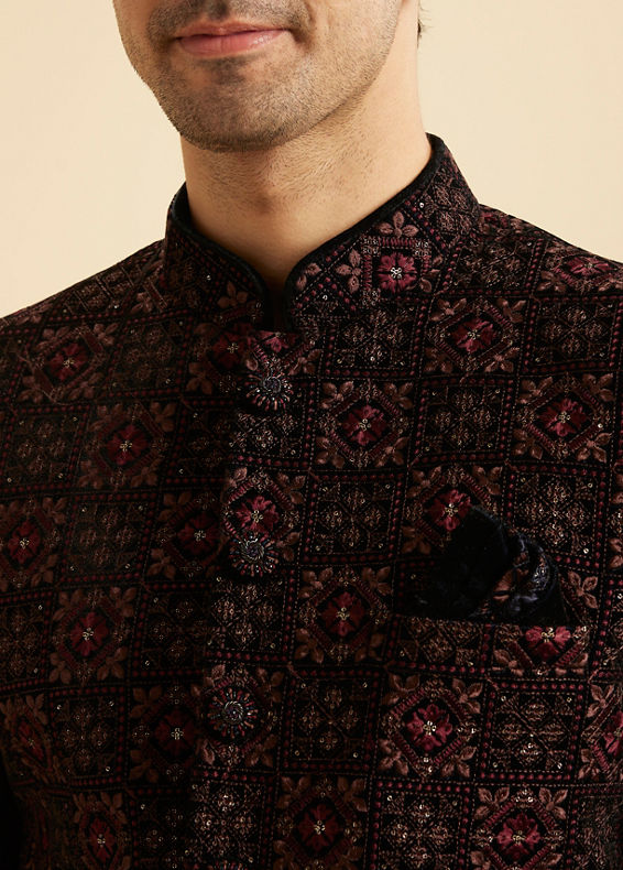 Manyavar Men Regal Blue Velvet Jodhpuri Suit