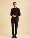 Manyavar Men Regal Blue Velvet Jodhpuri Suit