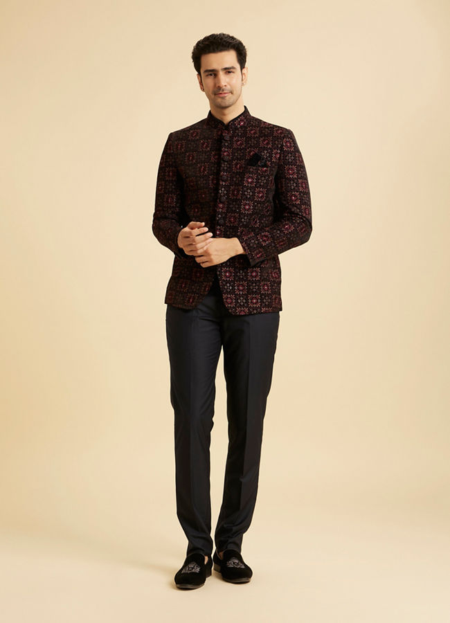 Manyavar Men Regal Blue Velvet Jodhpuri Suit