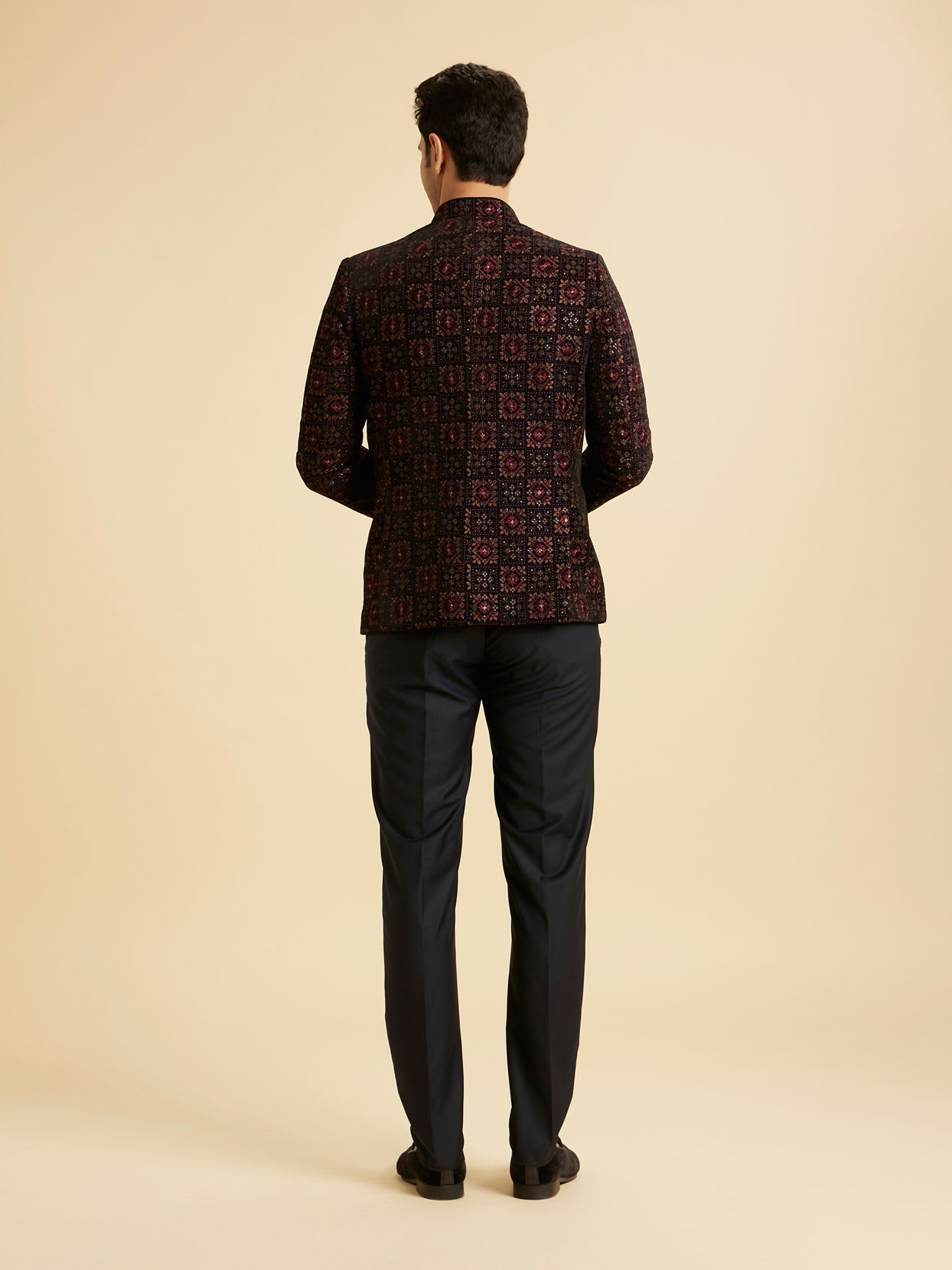 Manyavar Men Regal Blue Velvet Jodhpuri Suit