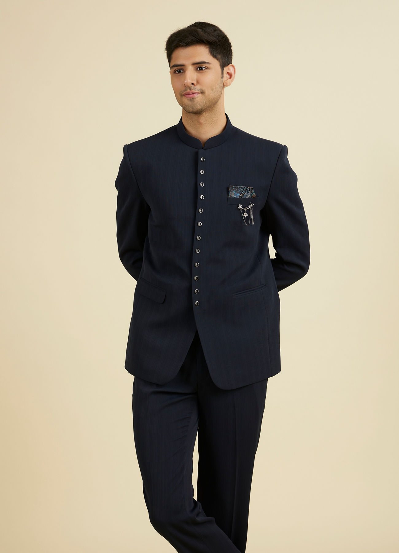 Manyavar Men Dapper Dark Blue Radiance Suit Set