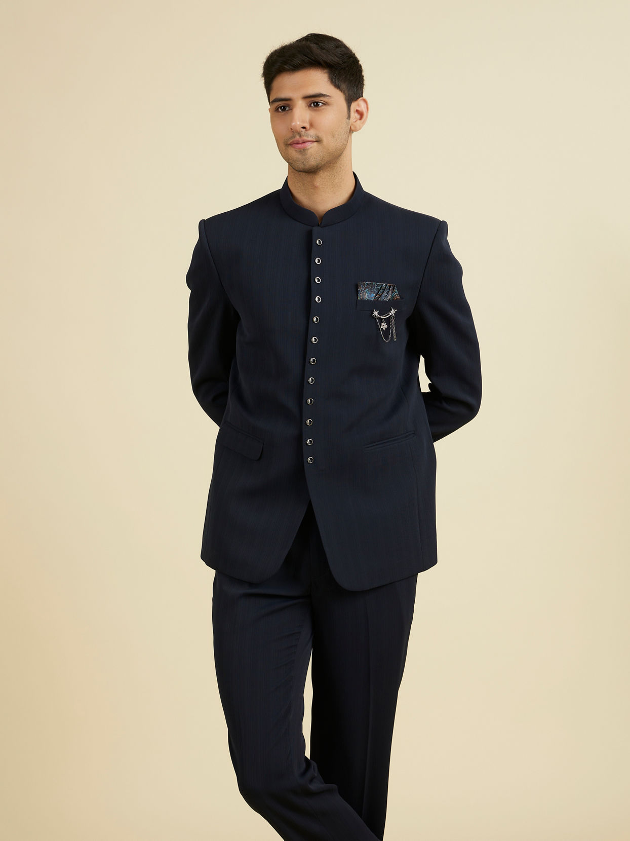 Manyavar Men Dapper Dark Blue Radiance Suit Set