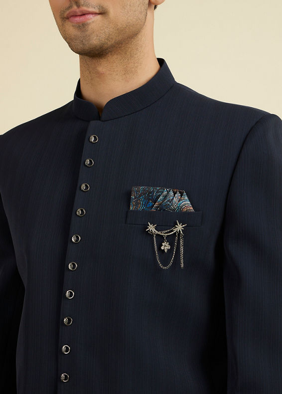 Manyavar Men Dapper Dark Blue Radiance Suit Set