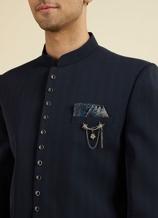 Manyavar Men Dapper Dark Blue Radiance Suit Set