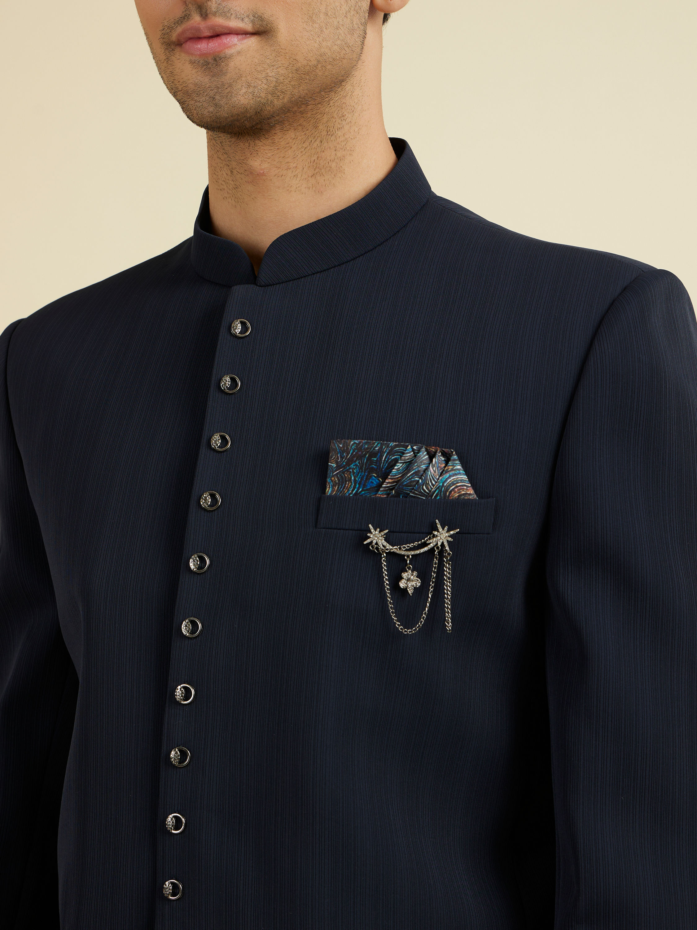 Manyavar Men Dapper Dark Blue Radiance Suit Set