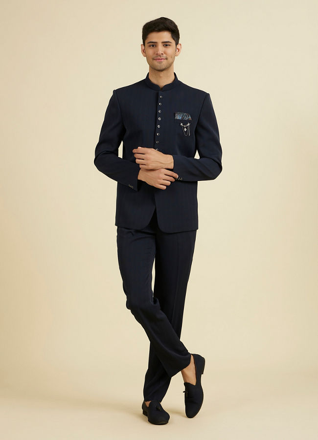 Manyavar Men Dapper Dark Blue Radiance Suit Set