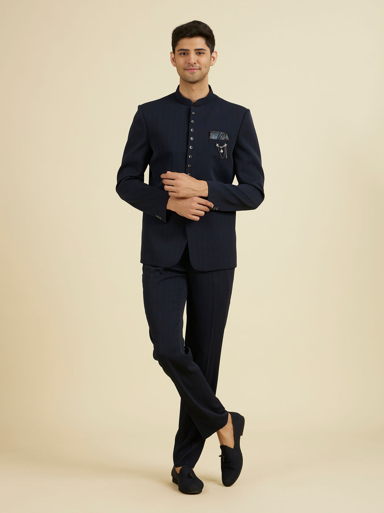 Manyavar Men Dapper Dark Blue Radiance Suit Set