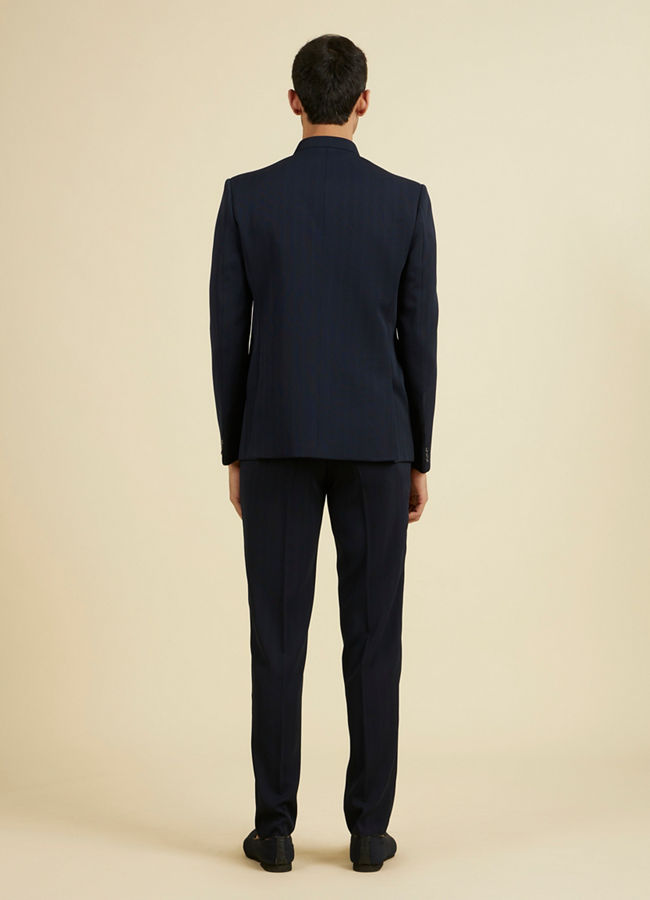 Manyavar Men Dapper Dark Blue Radiance Suit Set