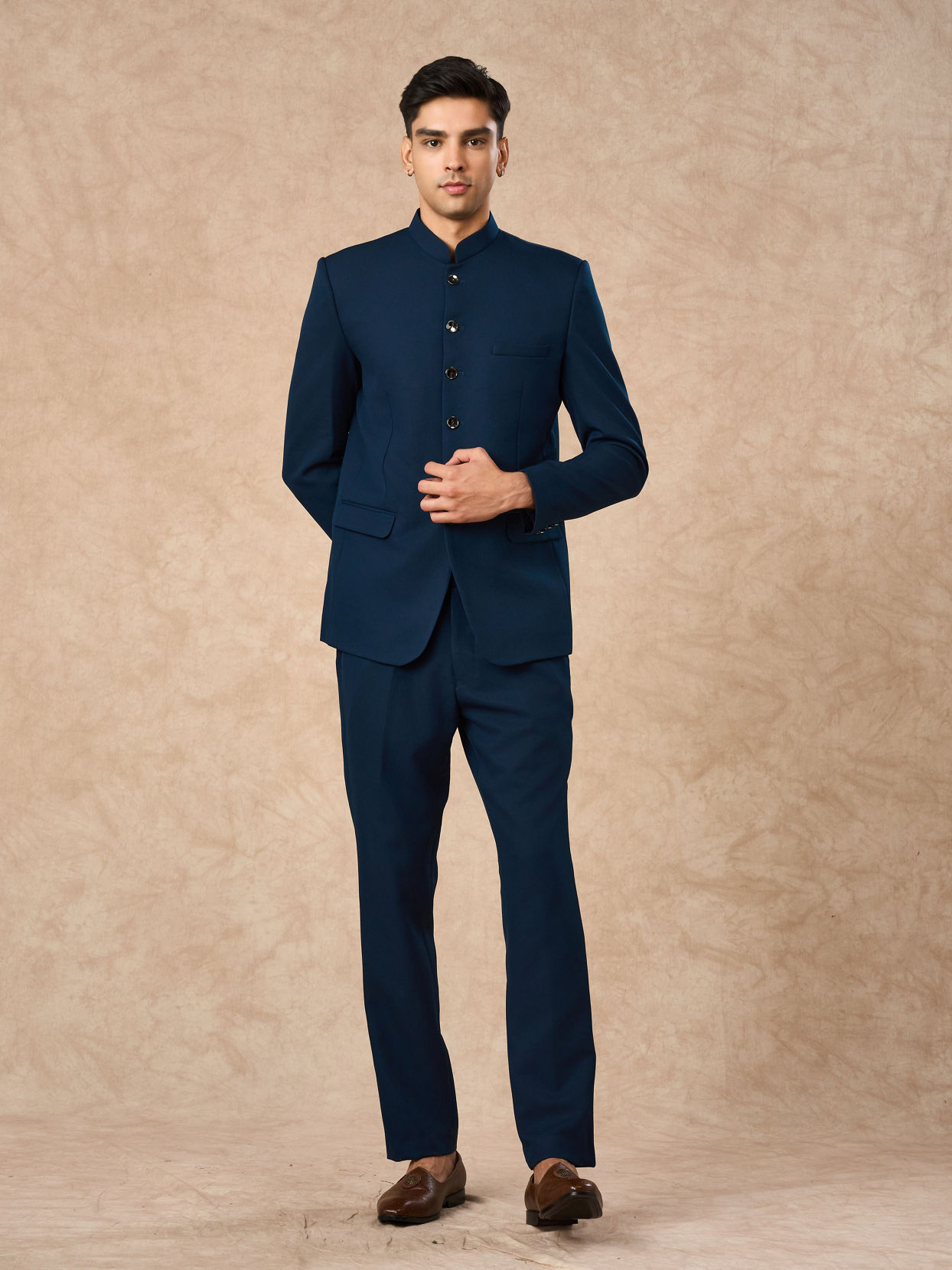 Manyavar Men Teal Blue Blended Rayon Jodhpuri Suit