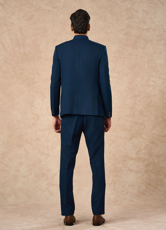 Manyavar Men Teal Blue Blended Rayon Jodhpuri Suit