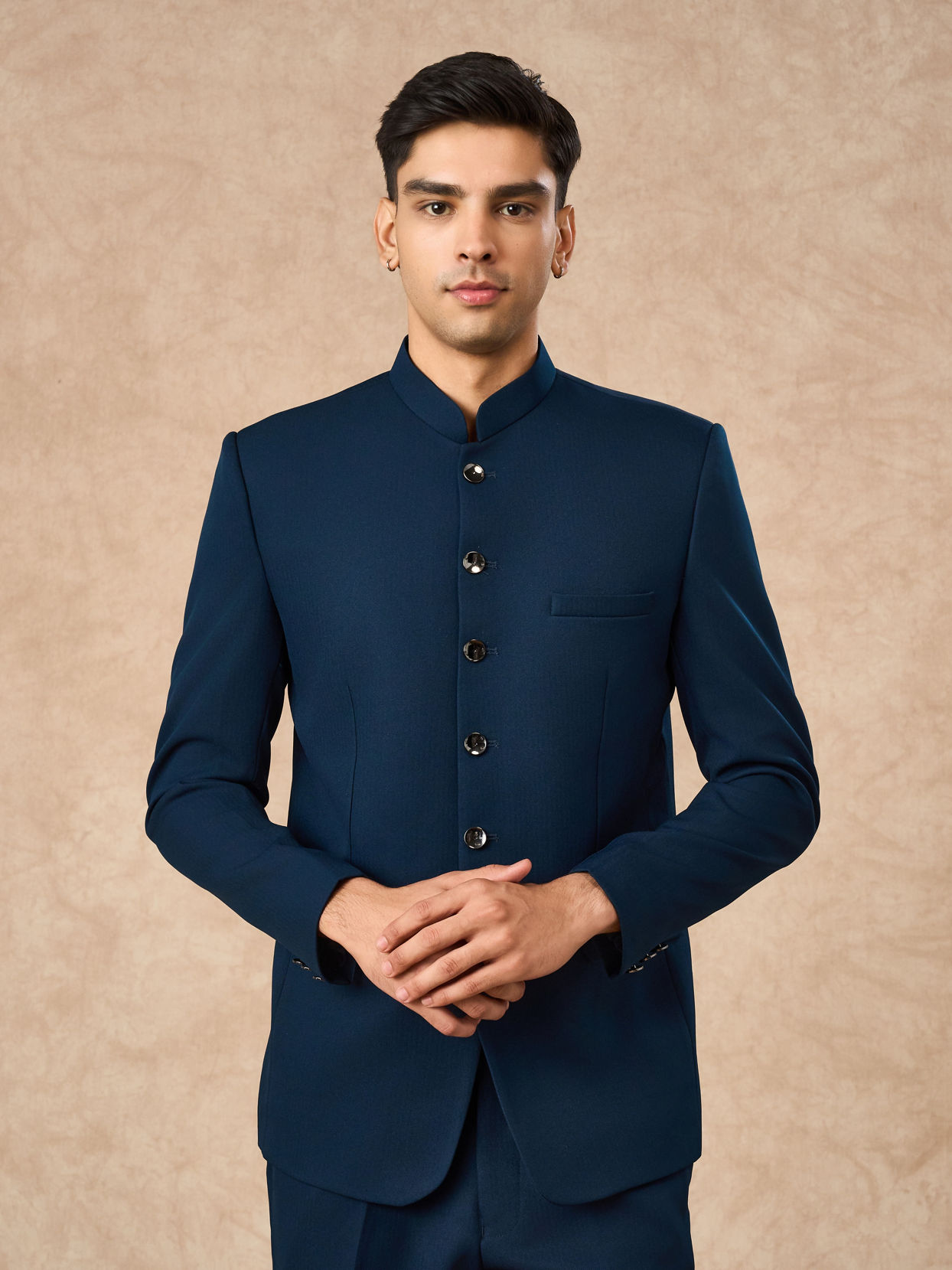 Manyavar Men Teal Blue Blended Rayon Jodhpuri Suit