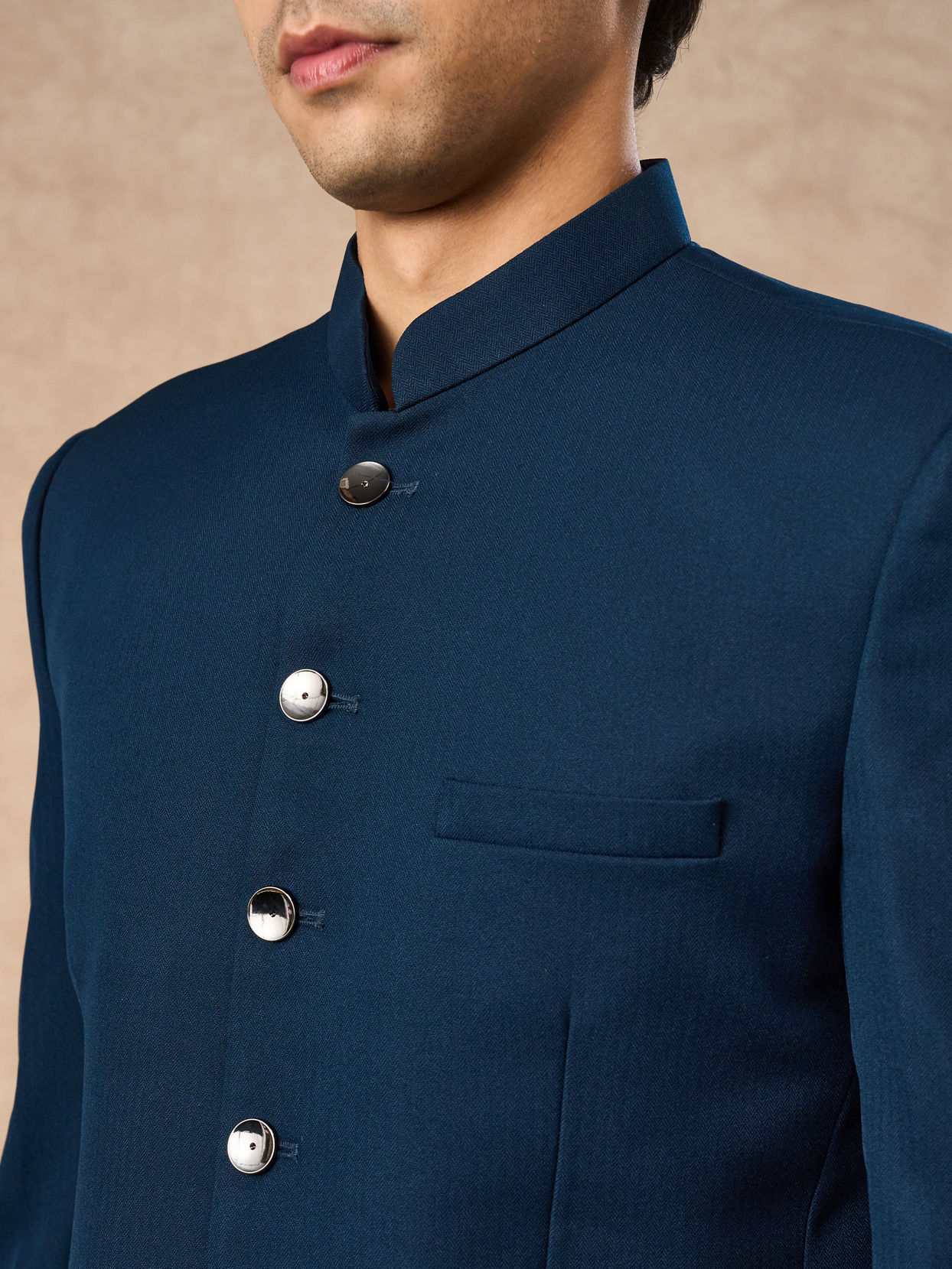 Manyavar Men Teal Blue Blended Rayon Jodhpuri Suit