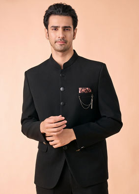 Manyavar Men Elegant Black Jodhpuri Suit Ensemble