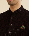Manyavar Men Wine Red Honeycomb Patterned Jodhpuri Suit with Sequin Work