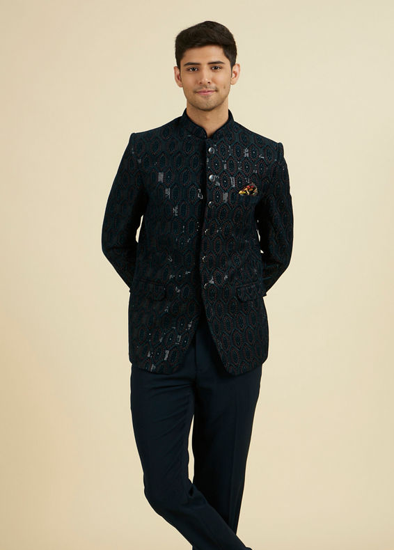 Manyavar Men Teal Green Splendor Suit Set