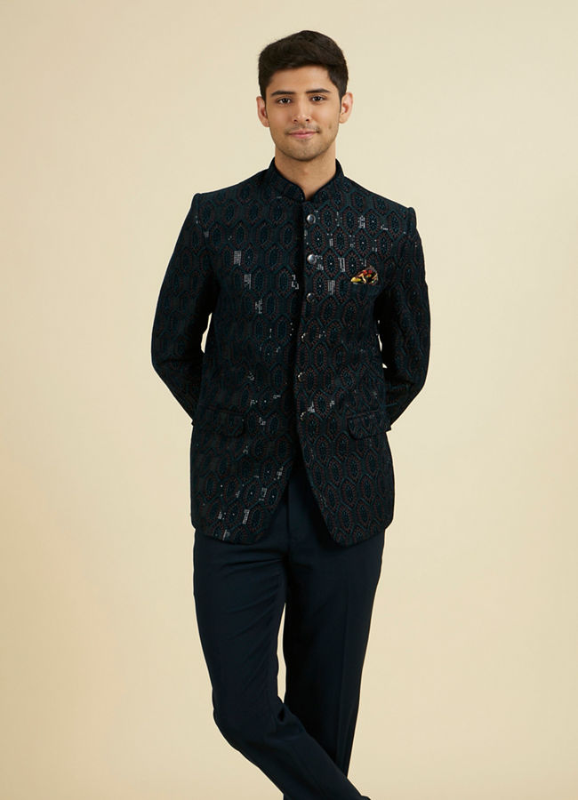 Manyavar Men Teal Green Splendor Suit Set