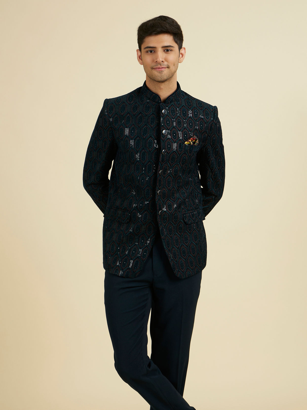 Manyavar Men Teal Green Splendor Suit Set