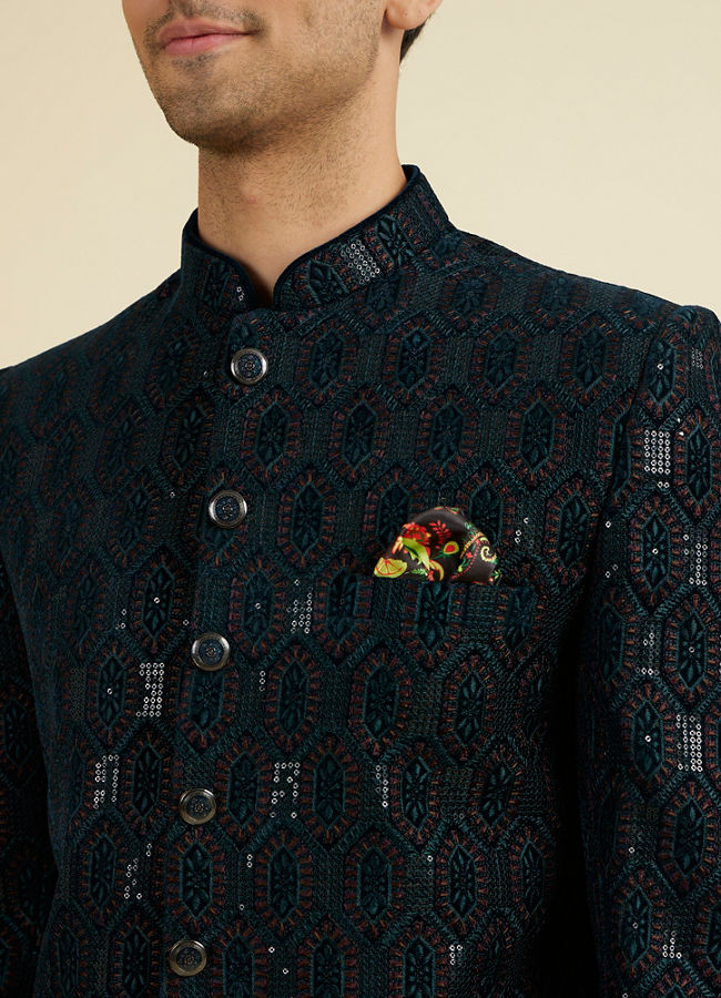 Manyavar Men Teal Green Splendor Suit Set
