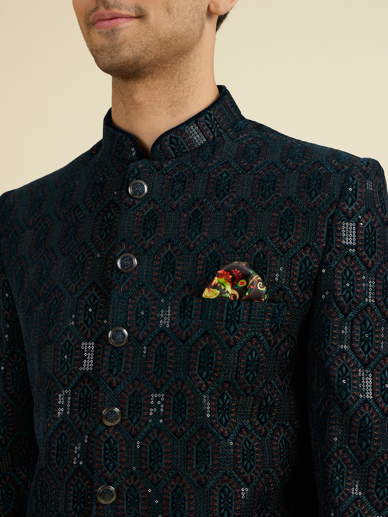 Manyavar Men Teal Green Splendor Suit Set