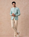 Manyavar Men Light Blue Brocade Jodhpuri Suit
