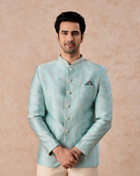 Manyavar Men Light Blue Brocade Jodhpuri Suit