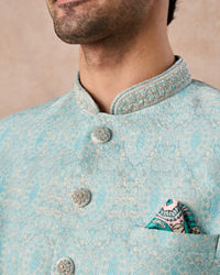 Manyavar Men Light Blue Brocade Jodhpuri Suit