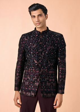Manyavar Men Velvety Wine Elegance Jodhpuri Suit