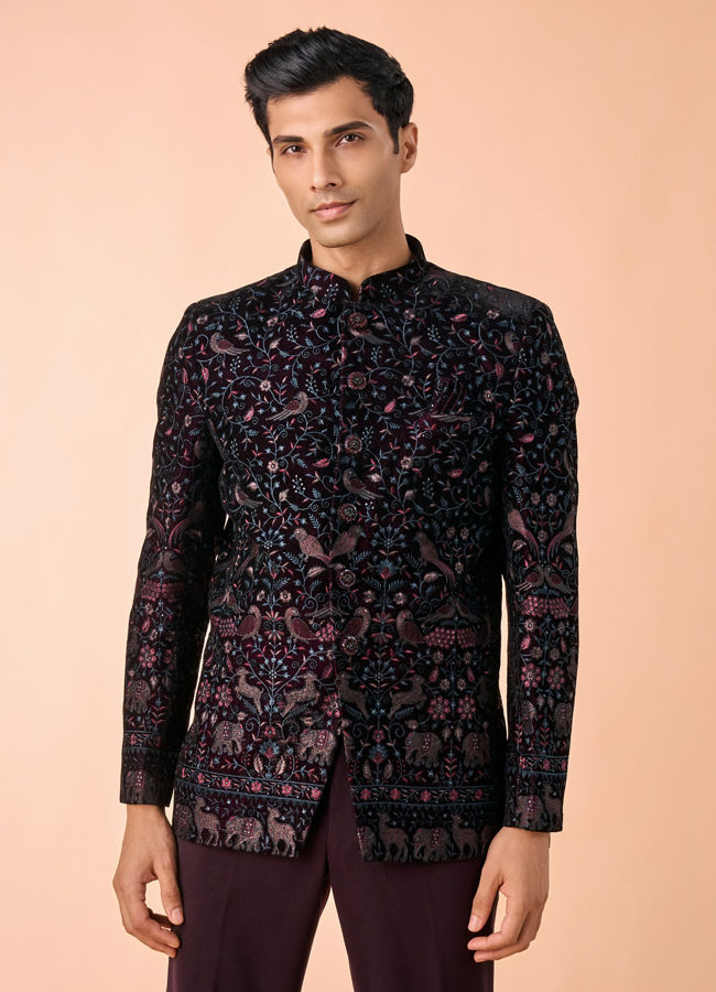 Manyavar Men Velvety Wine Elegance Jodhpuri Suit