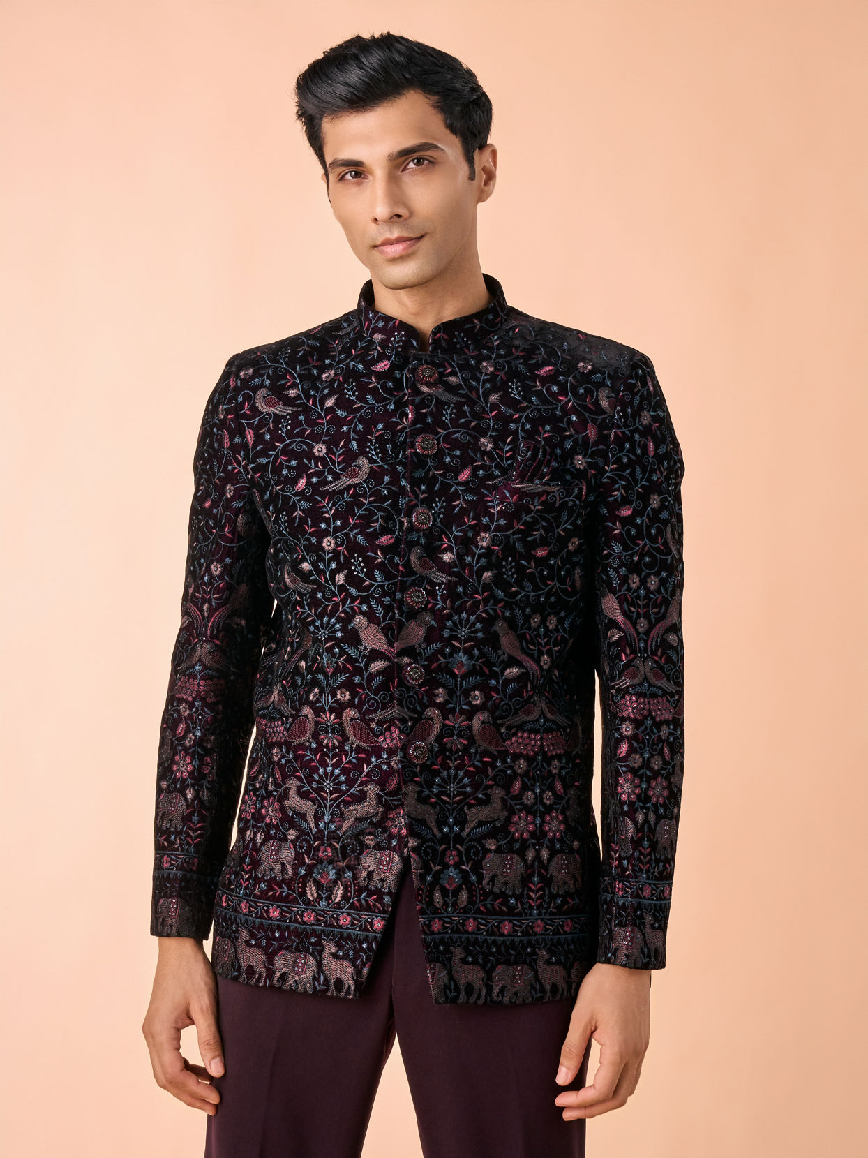 Manyavar Men Velvety Wine Elegance Jodhpuri Suit