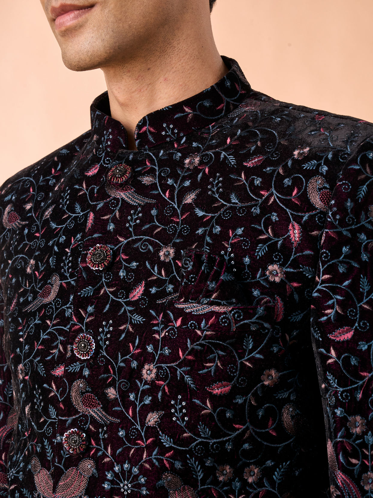 Manyavar Men Velvety Wine Elegance Jodhpuri Suit