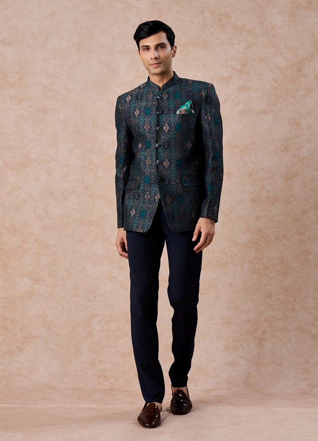 Manyavar Men Dark Blue Brocade Jodhpuri Suit