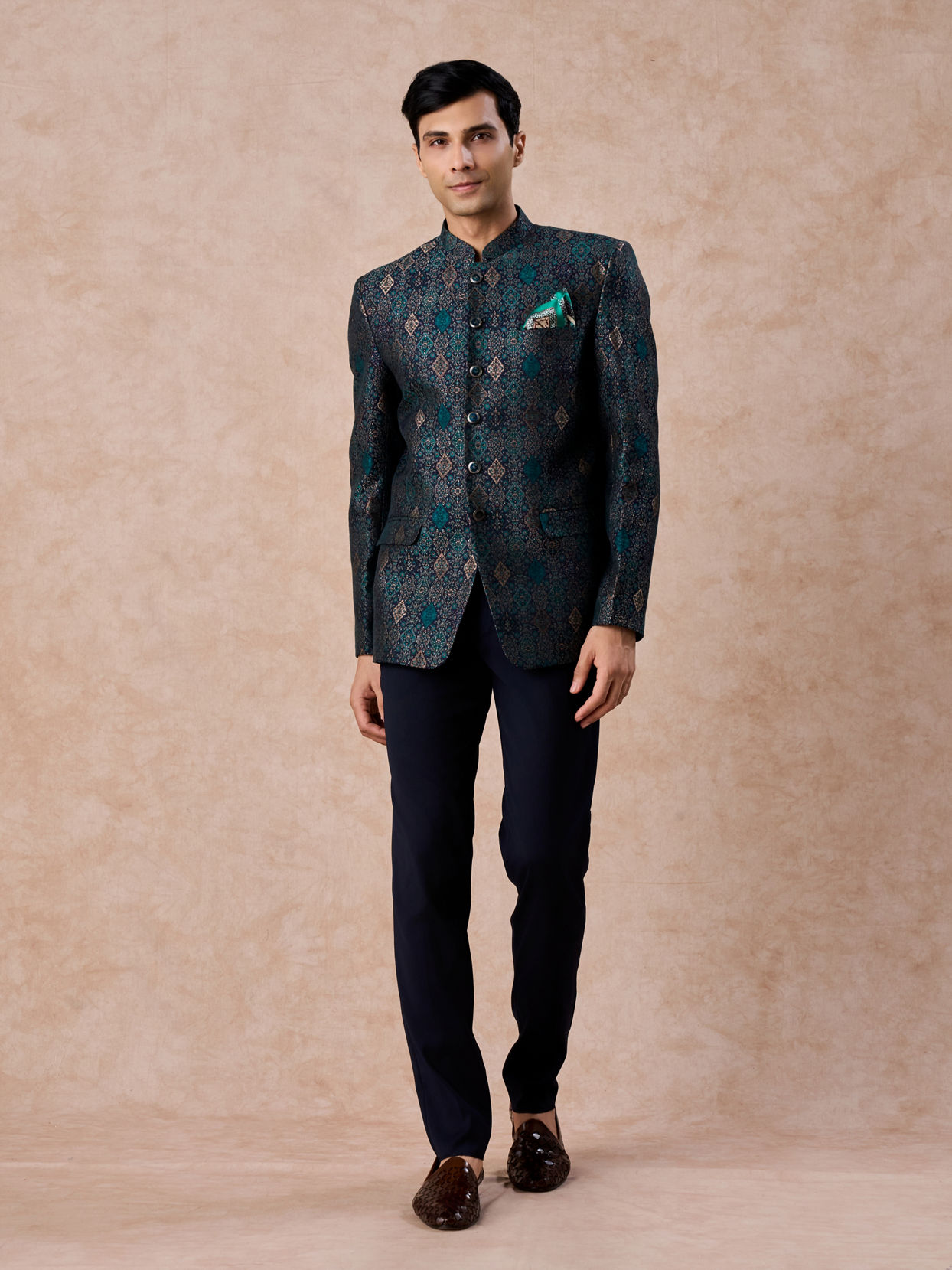 Manyavar Men Dark Blue Brocade Jodhpuri Suit
