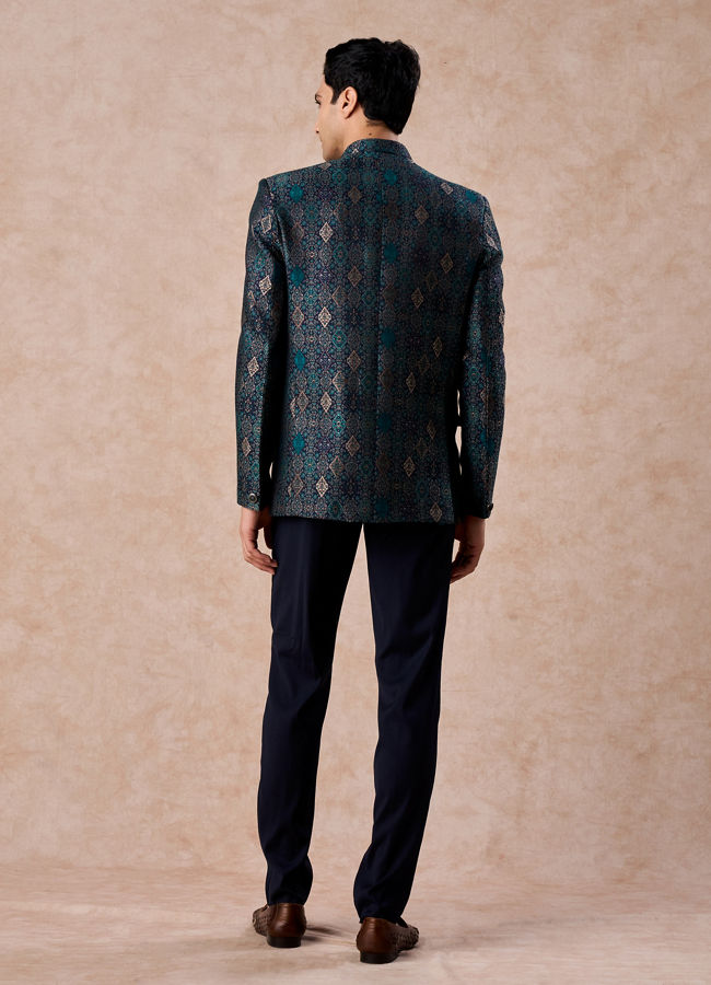 Manyavar Men Dark Blue Brocade Jodhpuri Suit