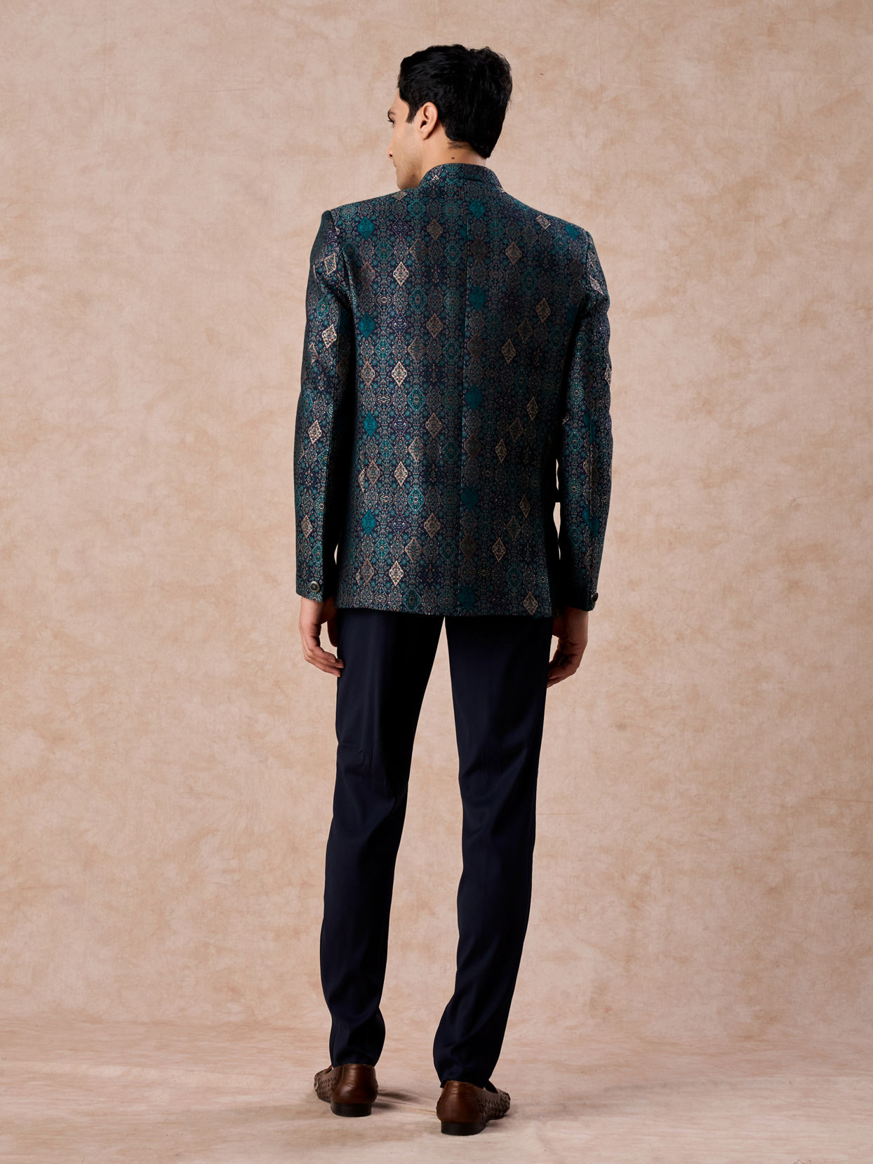 Manyavar Men Dark Blue Brocade Jodhpuri Suit