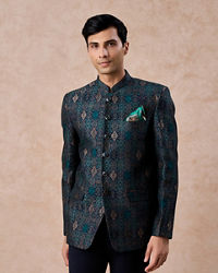 Manyavar Men Dark Blue Brocade Jodhpuri Suit